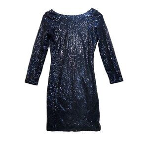 Vision for Innovation Sequin Performance Dress Womens Sze S Blue Long Sleeve NWT